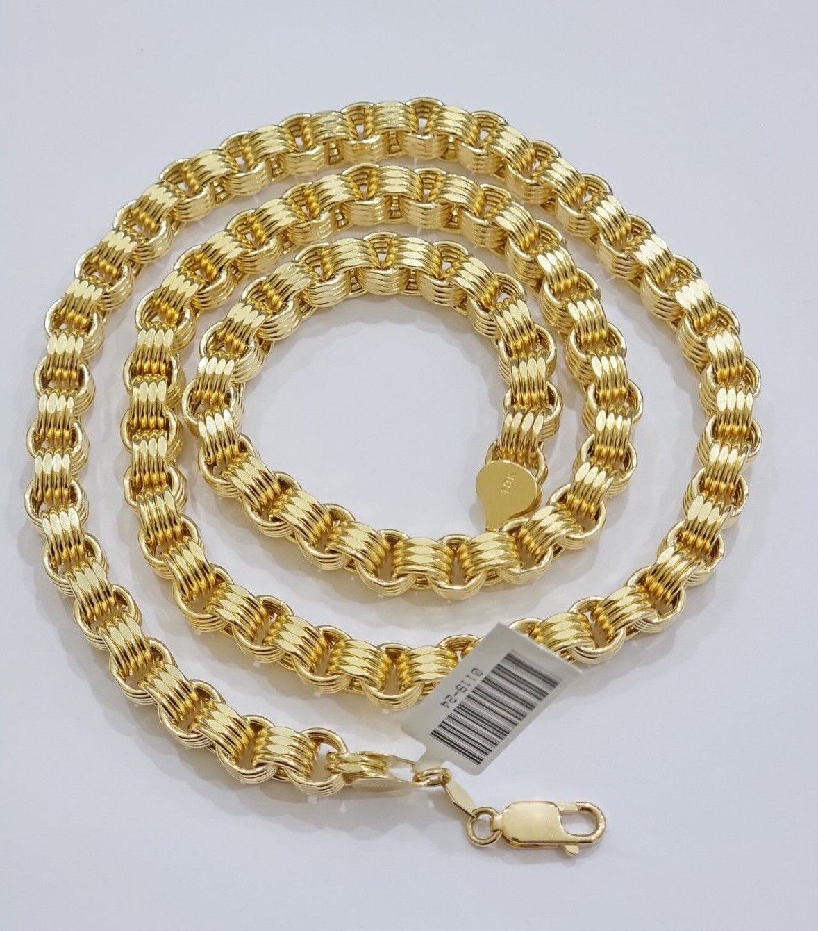 Real Gold Box Byzantine Chain Necklace 7.5mm 10K Yellow 22 Inches Men 10KT SALE - GoldenlinQ